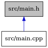 digraph {
    graph [bgcolor="#00000000"]
    node [shape=rectangle style=filled fillcolor="#FFFFFF" font=Helvetica padding=2]
    edge [color="#1414CE"]
    "2" [label="src/main.cpp" tooltip="src/main.cpp"]
    "1" [label="src/main.h" tooltip="src/main.h" fillcolor="#BFBFBF"]
    "1" -> "2" [dir=back tooltip="include"]
}